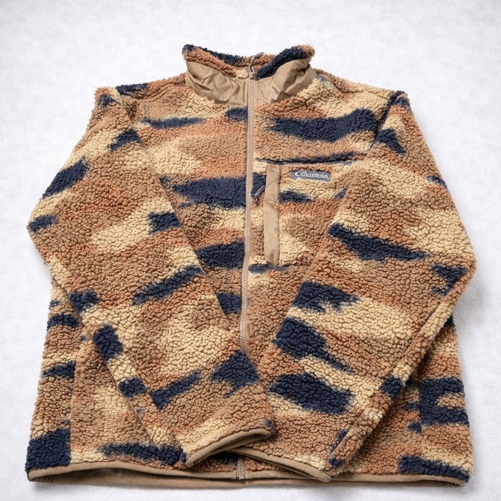 Columbia Sherpa Fleece Jacket Mens Medium Camo Quarter Zip Teddy Pullover